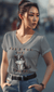 Photo de face du T-shirt col v Désolé de t'avoir griffé gris foncé - capricedechat
