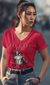 Photo de face du T-shirt col v Désolé de t'avoir griffé rouge - capricedechat
