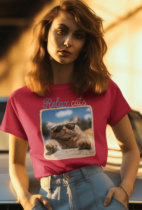 T-shirt-relax-cats-rouge-capricedechat